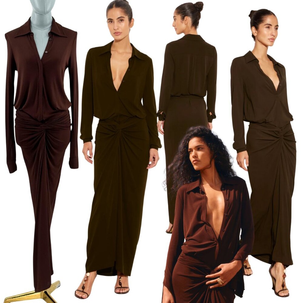 🆕 RAT & BOA 🧿 NWOT Rucci Long Sleeve Ruched Shirt Dress, Brown - Sz XXS